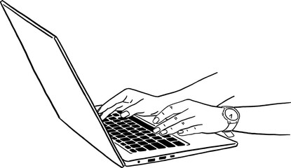 People typing on Laptop computer Business office Hand drawn line art Illustration