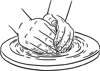 Hand making pottery People hobby Hand drawn line art Illustration