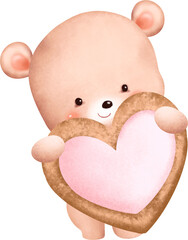 Teddy bear and cookie. watercolor illustration.