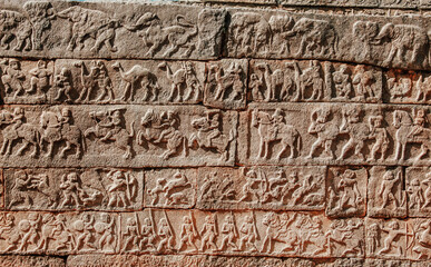 Fototapeta na wymiar Mahanavami Dibba Wall (Great Platform) at Hampi - a UNESCO World Heritage Site located in Karnataka, India.
