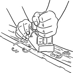 Carpenter Hand shaving wood People craft man work Hand drawn line art Illustration