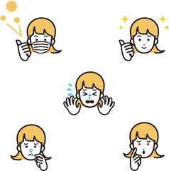 花粉症の女性のイラスト素材セット