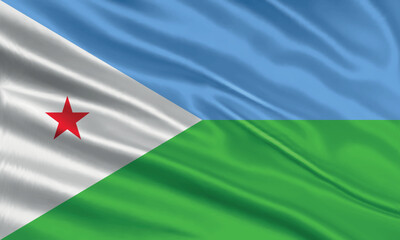 Djibouti flag design. Waving Djibouti flag made of satin or silk fabric. Vector Illustration.