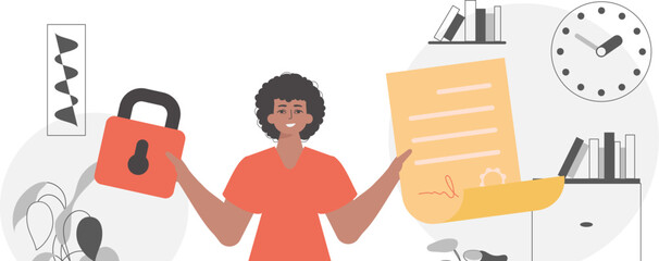 Data protection concept. Smart contract. The man is holding a document.