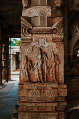 Closeup of god carving The Vittala Temple or Vitthala Temple in Hampi Pillar architecture . unesco world heritage site. 