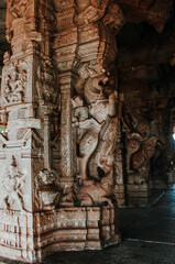 Closeup of The Vittala Temple or Vitthala Temple in Hampi Pillar architecture . unesco world heritage site. 
