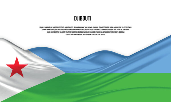 Djibouti flag design. Waving Djibouti flag made of satin or silk fabric. Vector Illustration.