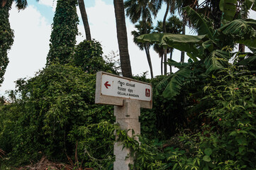 Sign Board of Gejjala Mandapa of Hampi, UNESCO World Heritage Site located in Karnataka, India.