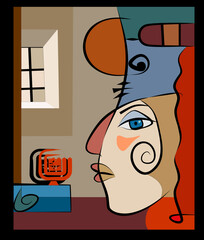 Colorful background, cubism art style,abstract face