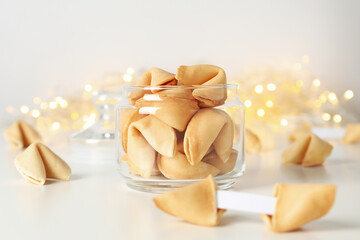 Concept of creative food, Chinese fortune cookies with prediction words
