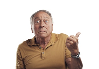 PNG Studio shot of an elderly man pointing in at something 