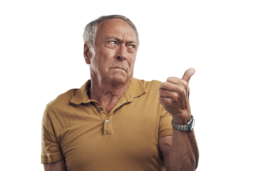 PNG Studio shot of an elderly man pointing in at something 