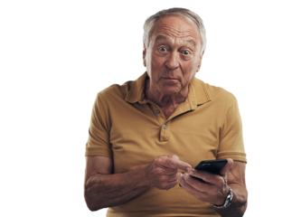 PNG Studio shot of an elderly man using his cellphone 