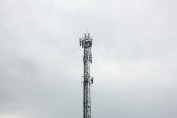 Microwave antenna tower.Rain falls close