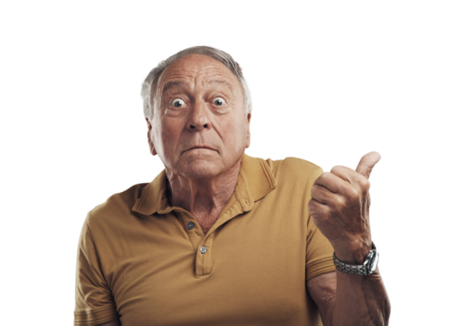 PNG Studio shot of an elderly man pointing in at something 
