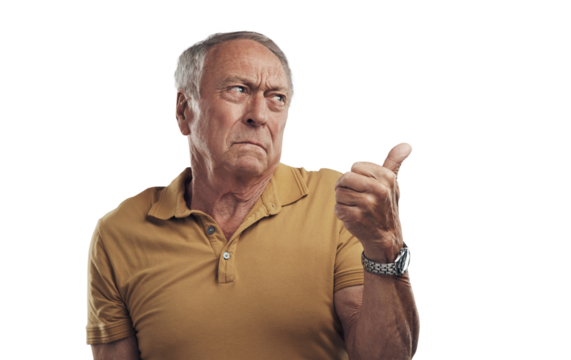 PNG Studio shot of an elderly man pointing in at something 