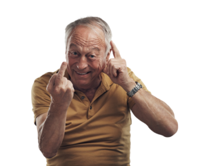 PNG Studio shot of an elderly man showing his middle finger