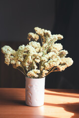 Dried yellow statice flowers in a vase