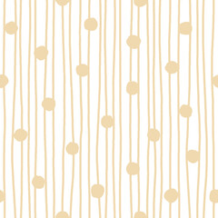 Beige rough dots and uneven stripes on white background. Hand drawn seamless pattern. For wallpaper, textile, wrapping paper, packaging design and interior decoration
