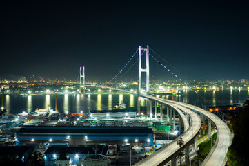 Fototapeta na wymiar Ulsan Bridge and Factory Night View in Korea