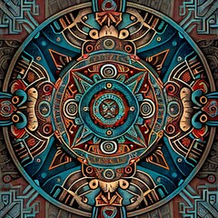 Vintage Mayan Aztec geometric traditional pattern. 3d Illustration. 
