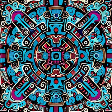 Vintage Mayan Aztec geometric traditional pattern. 3d Illustration. 
