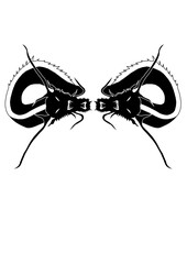 Tête et cou de dragon en noir et blanc opposés, bien travaillées graphiquement avec beaucoup d'originalité.