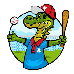 Crocodile Baseball Mascot Logo in cartoon style