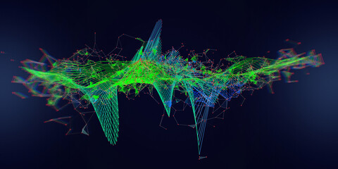 Abstract  background contain color polygonaly graph with  lines defocus on dark. Technology 3d wireframe polygonaly concept in virtual space.  Banner for business, science and technology . Big Data.