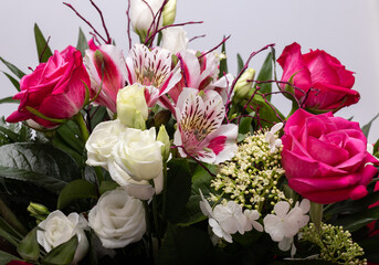 beautiful florist bouquet of roses and freesias