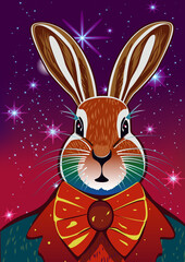 Cute Christmas background with bunny. Vector illustration