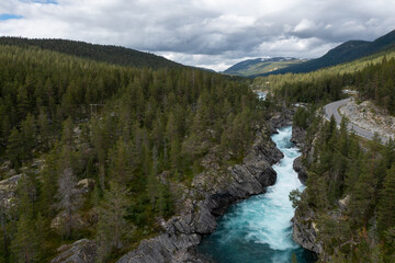 Fototapeta na wymiar aerial view of Pollfoss waterfall Norway