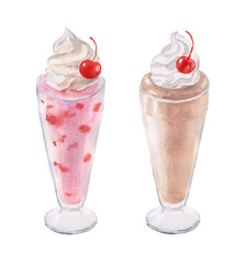 Cocktail, drinks, watercolor illustration,  milkshake, smoothie, shake 