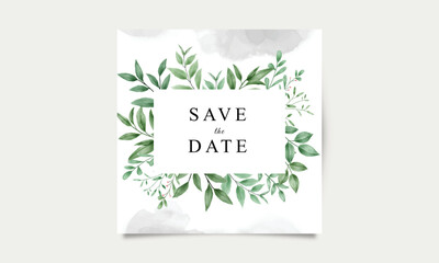 Elegant save the date wedding card set with green leaves