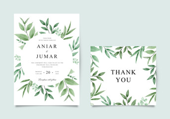 Beautiful wedding invitation card set with leaf arrangement
