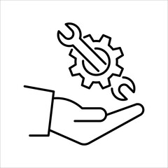 Mechanic gear service hand line icon. Setting and support concept. Vector illustration on white background.