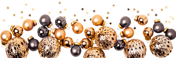 Shining gold and Gray balls and confetti border