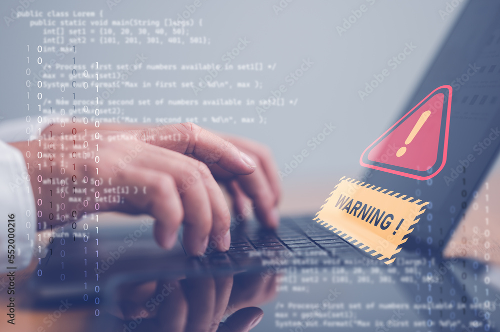 Leinwandbilder system warning hacked alert, cyber attack on computer network. cybersecurity vulnerability, data bre