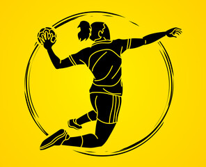 Handball Sport Female Player Action Cartoon Graphic Vector