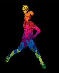 Handball Sport Female Player Action Cartoon Graphic Vector