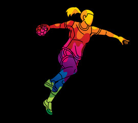Handball Sport Female Player Action Cartoon Graphic Vector