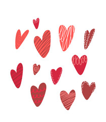 Heart illustration for valentine's day. Drawn hearts with patterns for postcards, packaging, brochures, posters