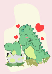 Dinosaur mom loves her baby in illustration