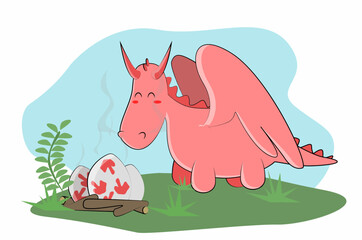 Dragon mother flew to the baby egs 