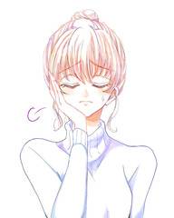 困っている女性　溜息