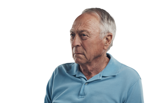 PNG Shot of an older man looking off into the distance in a studio