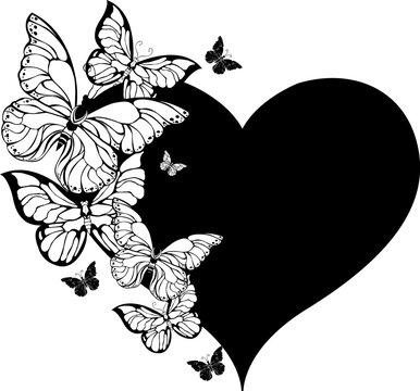 Black Heart with Contour Butterflies