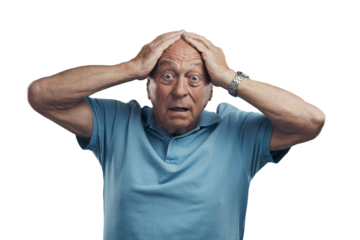 PNG Shot of an elderly man clasping his hands to his head in a studio.