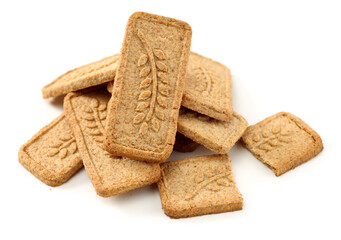 Cookies made of whole grain cereals on a white background 