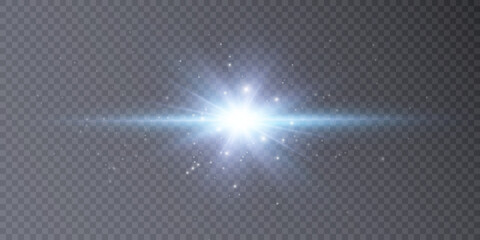 Set of bright cold light stars with glare sparks of light. vector png